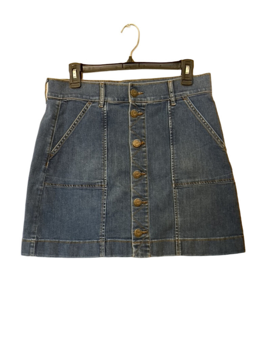Ann Taylor Loft Denim Cotton Blend Full Button Down Skirt - Size 6